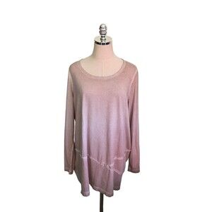 Focus Casual Life Tunic Women's Size Large Pink Beige Long Sleeve Cotton